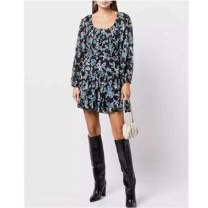 NWT Tanya Taylor Edita Puff-Sleeve Silk Blend Floral Mini Dress Women's Size 1X